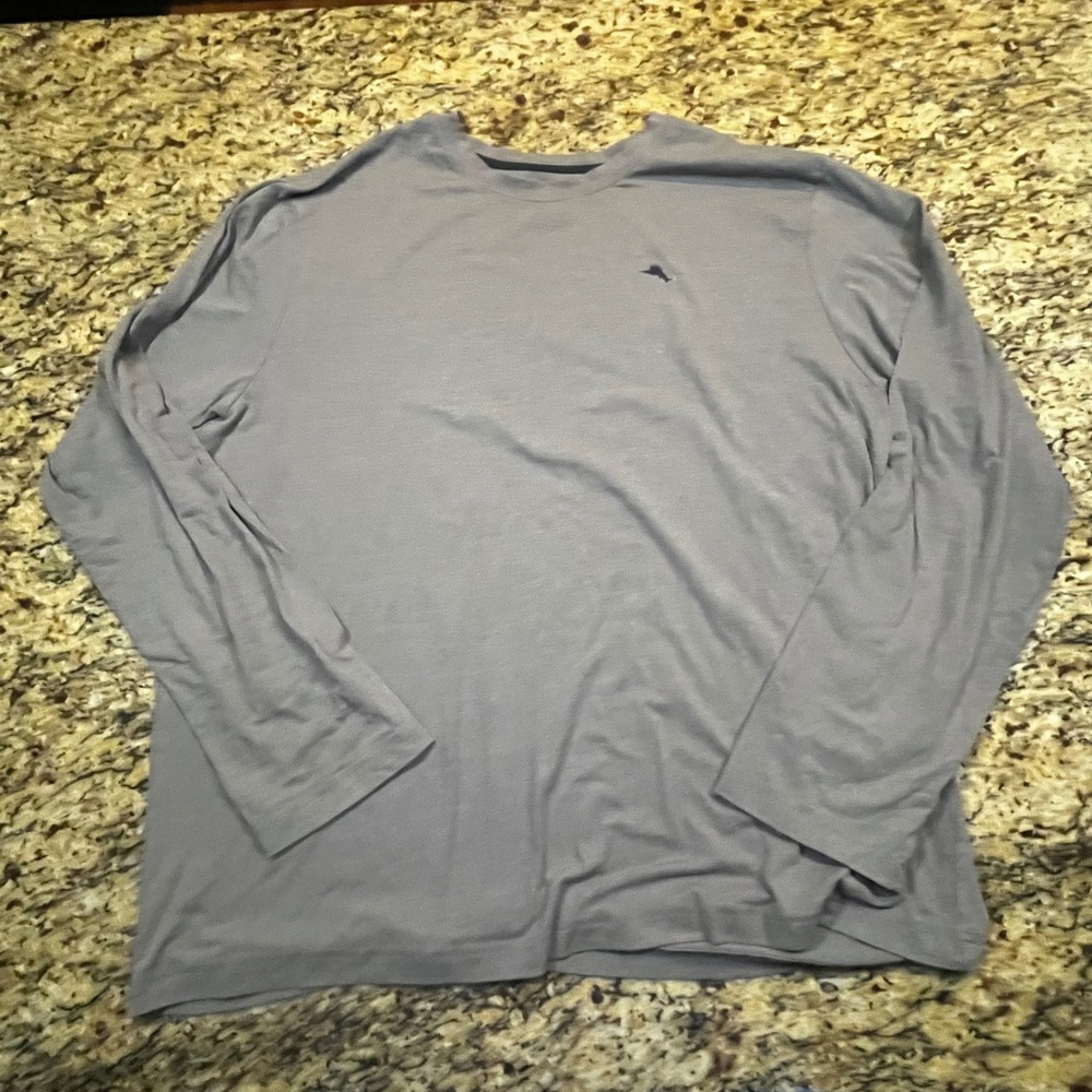 Tommy Bahama Mens XL Gray Long Sleeve T-Shirt Cotton Blend Marlin Logo Crew Neck